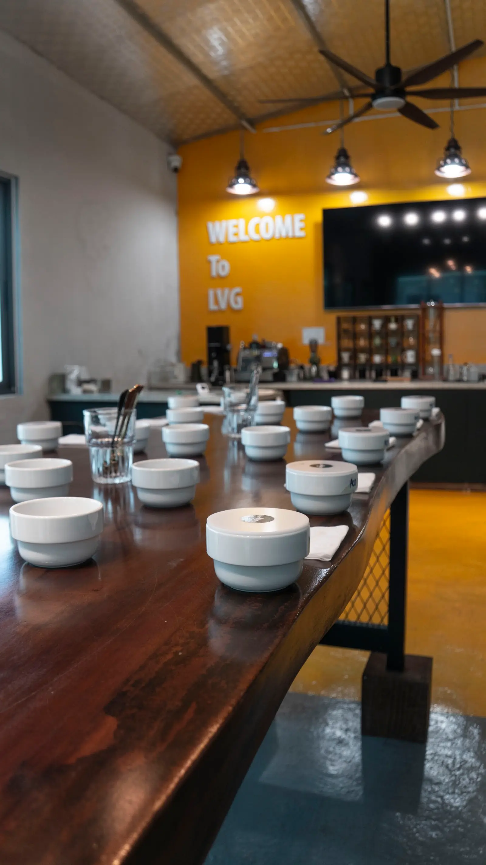 Cupping table at the Lien Viet Green roastery