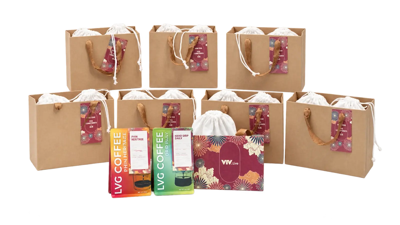 Bộ quà cà phê đóng túi giấy kèm thẻ treo