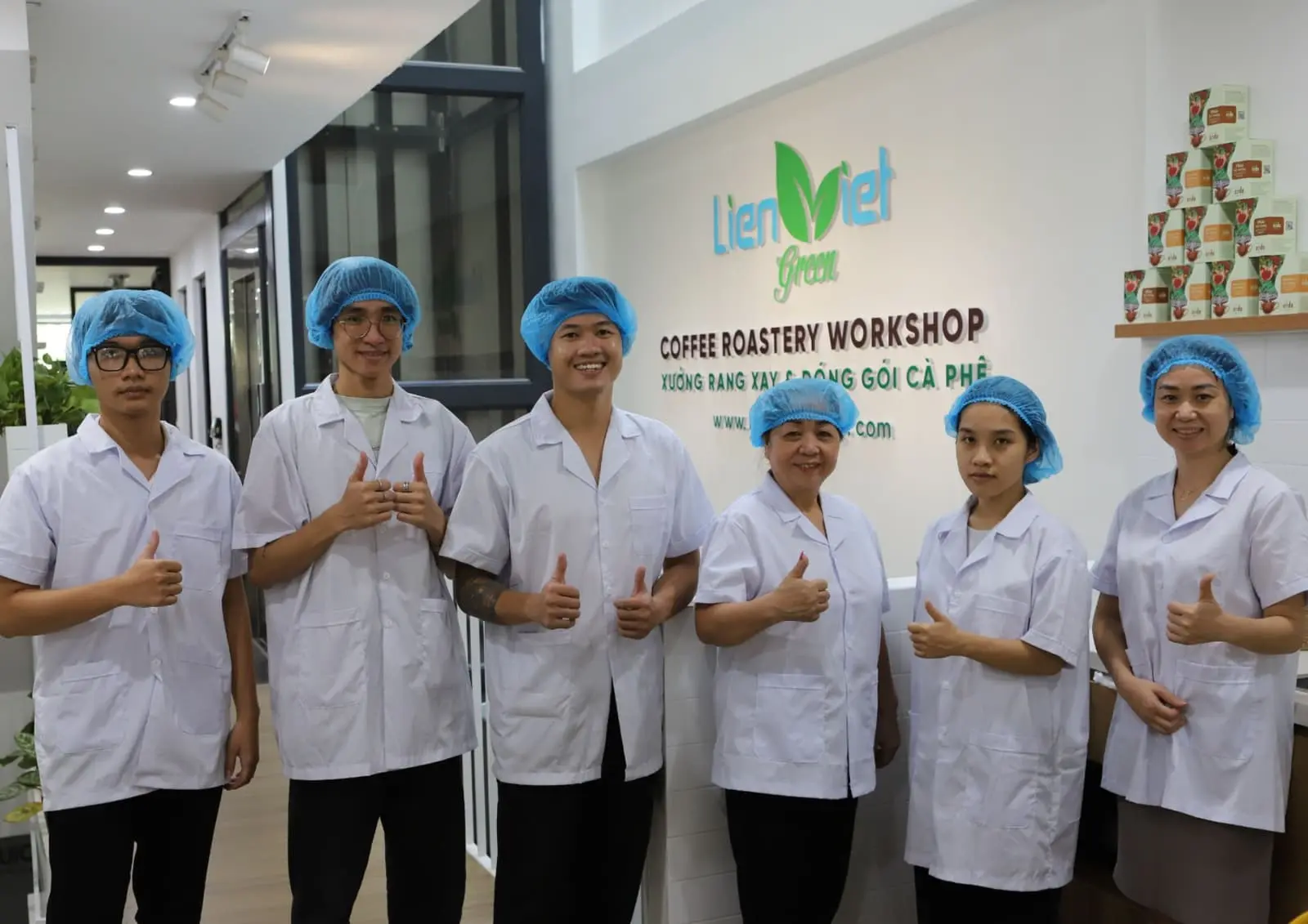 The Lien Viet Green team in front of the roastery