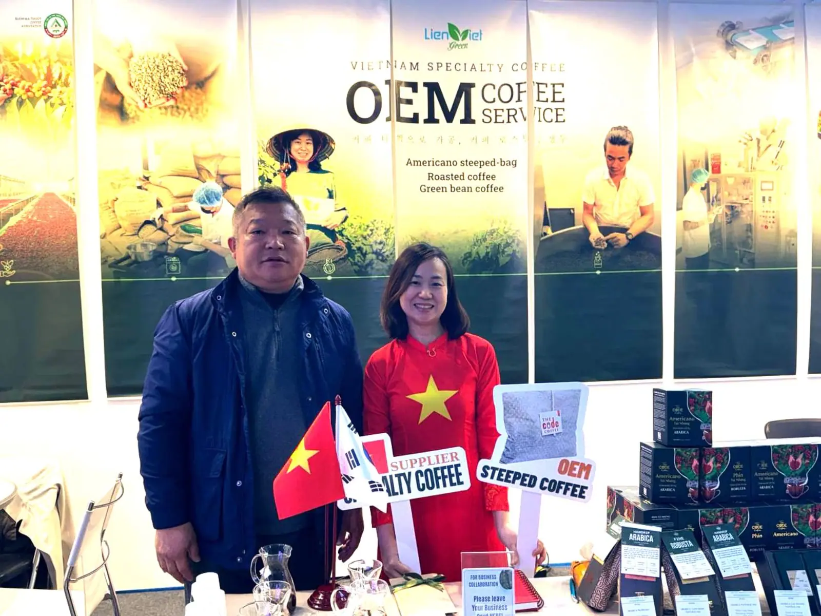 Lien Viet Green representatives at their OEM Coffee Service booth, Cafe Show 2024