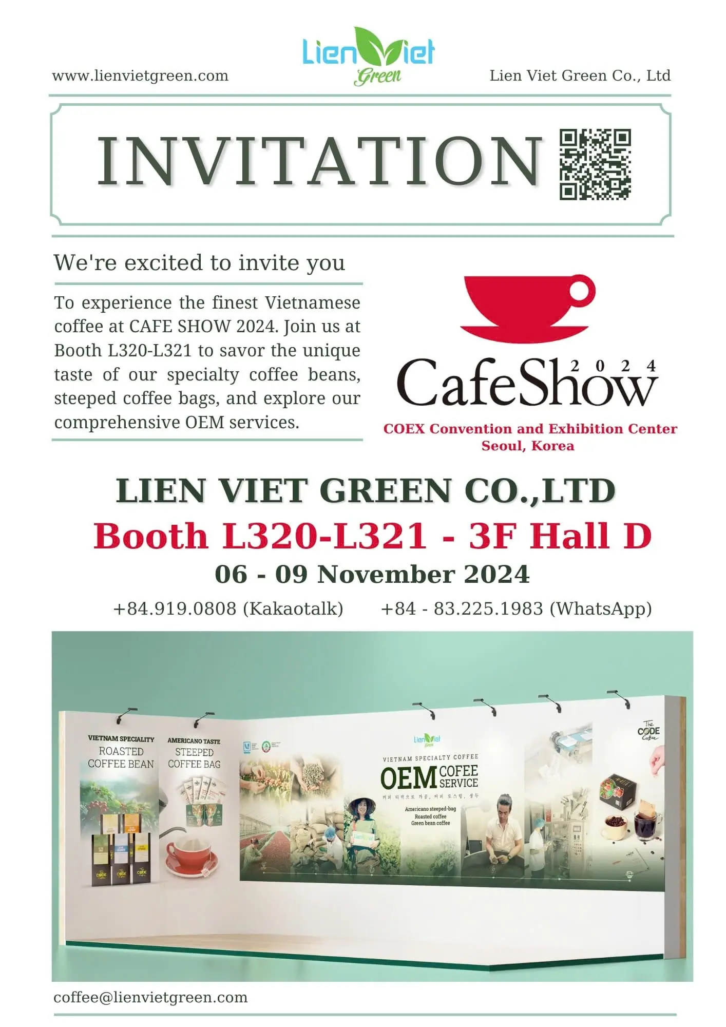 Invitation to Lien Viet Green booth L320-L321 at Cafe Show 2024 Seoul