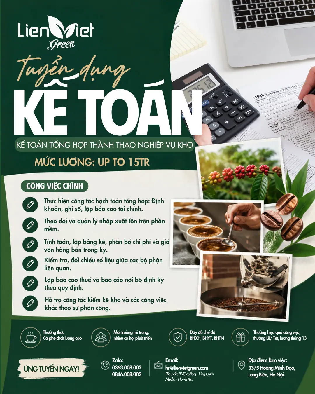 Tuyển dụng Kế toán tổng hợp Liên Việt Green