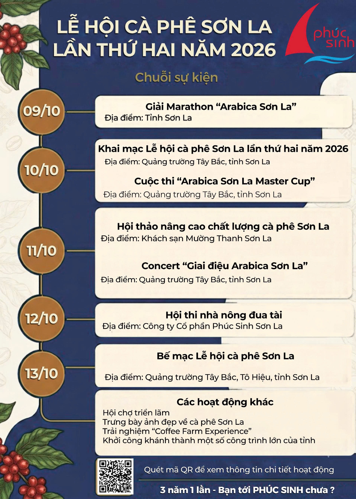 Phông sự kiện 'Tọa đàm và trải nghiệm Không gian Cà phê Arabica Sơn La' với thảm đỏ.