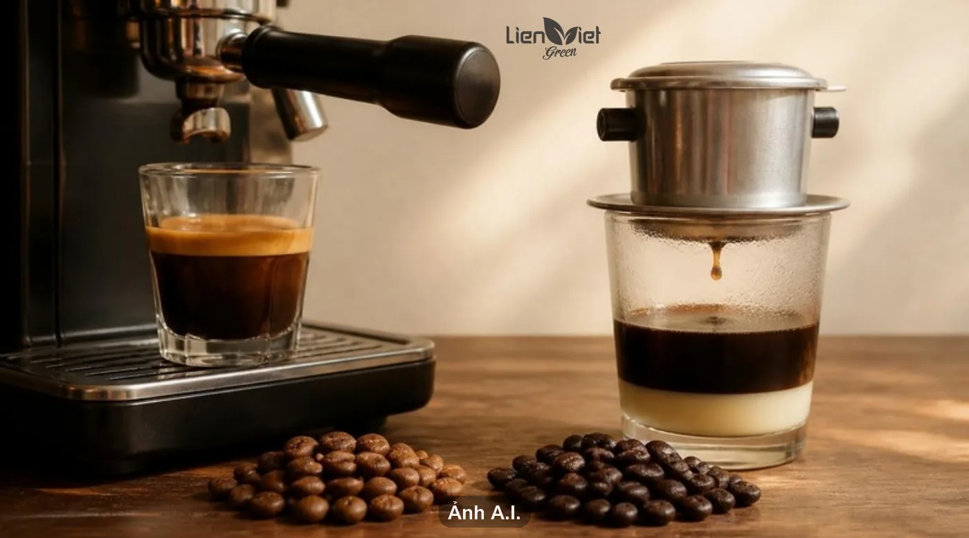 Espresso machine coffee and phin-brewed coffee