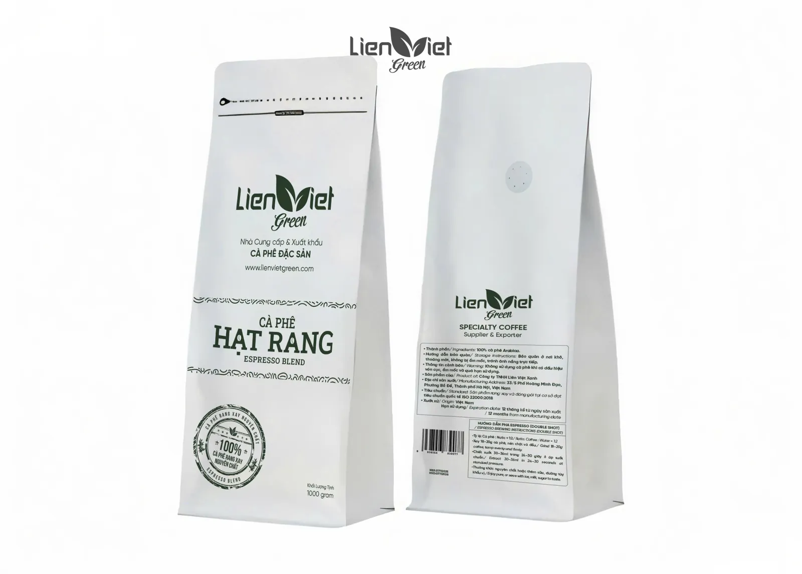 Túi cà phê hạt rang Espresso Blend Liên Việt Green